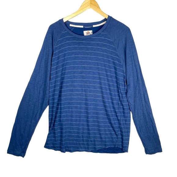 Marine Layer Blue Stripped Double Knit Baseball Raglan Long Sleeve Size Large - Picture 1 of 5
